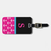 Monogram Roze Nautical Anchor Pattern Bagagelabel (Voorkant horizontaal)