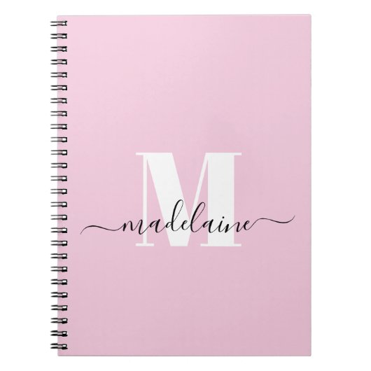 Monogram Roze Notitieboek Aangepast Initiaal & Naa (Voorkant)