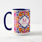 Monogram Roze oranje blauw Mexicaanse tegels Mok (Links)