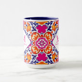 Monogram Roze oranje blauw Mexicaanse tegels Mok (Midden)