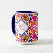 Monogram Roze oranje blauw Mexicaanse tegels Mok (Voorkant links)