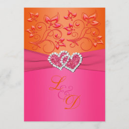 Monogram roze, Oranje Floral verbonden harten uitn Kaart