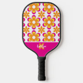 Monogram Roze Oranje Groovy Flowers Pickleball Paddle (Voorkant)