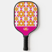 Monogram Roze Oranje Groovy Flowers Pickleball Paddle (Achterkant)