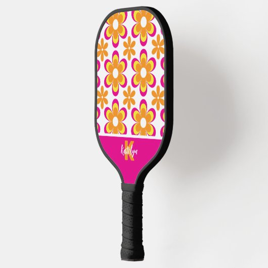 Monogram Roze Oranje Groovy Flowers Pickleball Paddle (Links)