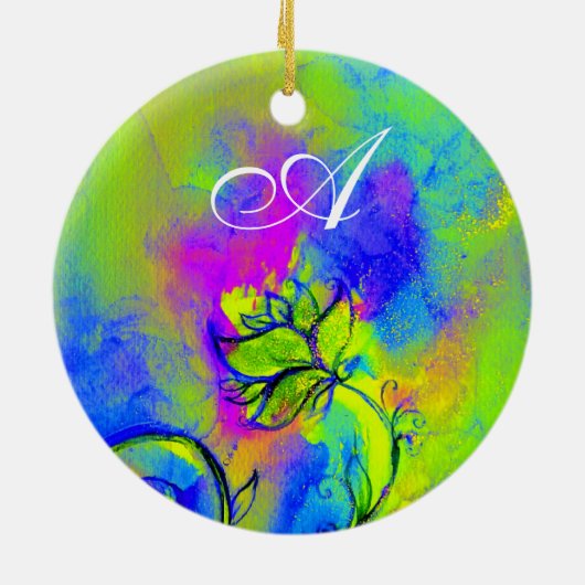 MONOGRAM roze paars blauw Keramisch Ornament (Achterkant)