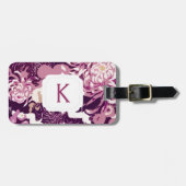 Monogram  Roze paarse bloemen en vogels Bagagelabel (Voorkant horizontaal)