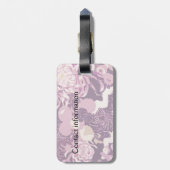 Monogram  Roze paarse bloemen en vogels Bagagelabel (Achterkant verticaal)