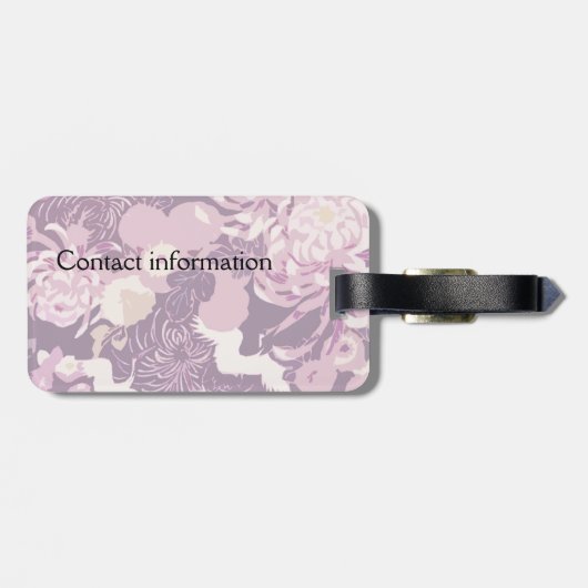 Monogram  Roze paarse bloemen en vogels Bagagelabel (Achterkant horizontaal)