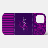 Monogram roze, Paarse Damask Stripe iPad Air Case (Achterkant (horizontaal))