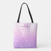 Monogram Roze & Paarse Glitter Marmeren Canvas tas (Achterkant)