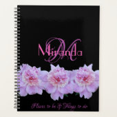 Monogram Roze Paarse Pioenen Chique Retro Typograf Planner (Voorkant)