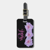 Monogram roze Paarse pony's Black Retro Bagagelabel (Voorkant verticaal)