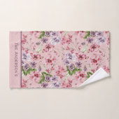 Monogram Roze Paarse Roos Groen Bloemmotief Bad Handdoek (Handdoek)