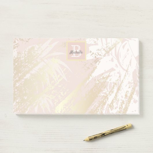 Monogram roze palmololie post-it® notes (Op bureau)