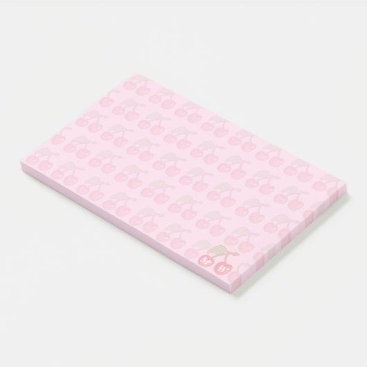 Monogram roze pasteelkersen post-it® notes (Schuin)