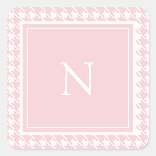 Monogram Roze Pastel Houndstooth Stippelpatroon Vierkante Sticker (Voorkant)
