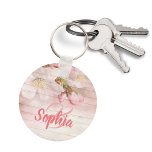 Monogram roze pastel kersenbloemen sleutelhanger<br><div class="desc">Zachte,  bleke en delicate Cherry-bloesems,  grote bloemen op een roze roze wand. Sjabloon voor Uw monogram en naam,  roze letters. Feminine en elegant.</div>