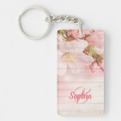 Monogram roze pastel kersenbloemen sleutelhanger (Voorkant)