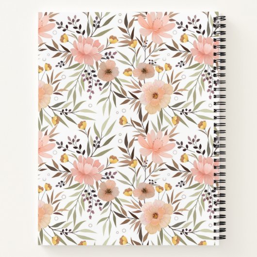 Monogram Roze Perzik Olijfbruin Bloempatroon Notitieboek (Achterkant)