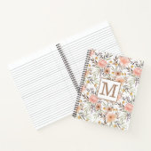 Monogram Roze Perzik Olijfbruin Bloempatroon Notitieboek (Binnen)