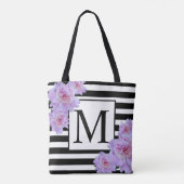 Monogram Roze Pioen Bloem Zwart Streep Canvas tas (Achterkant)