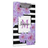 Monogram Roze Pioen Bloem Zwart Streep Paarse Klembord (Rechts)