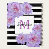 Monogram Roze Pioen Bloem Zwart Streep Paarse Planner (Achterkant)
