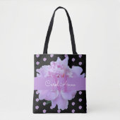 Monogram Roze Pioen Bloemen Paarse Classic Zwart Tote Bag (Voorkant)