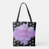 Monogram Roze Pioen Bloemen Paarse Classic Zwart Tote Bag (Achterkant)