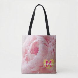 Monogram Roze Pioen Bruiloft Party Canvas tas