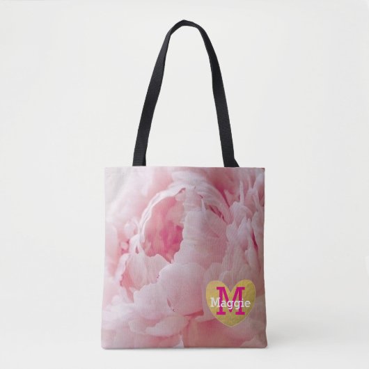 Monogram Roze Pioen Bruiloft Party Canvas tas (Voorkant)
