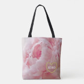 Monogram Roze Pioen Bruiloft Party Canvas tas (Achterkant)