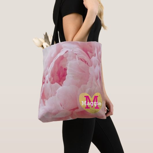 Monogram Roze Pioen Bruiloft Party Canvas tas (Dichtbij)