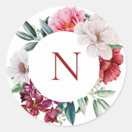 Monogram Roze Pioenen Classic Ronde Sticker