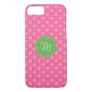 Monogram roze polaire dots Pattern iPhone Case