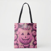 Monogram roze pompoen Halloween Tote Bag (Voorkant)