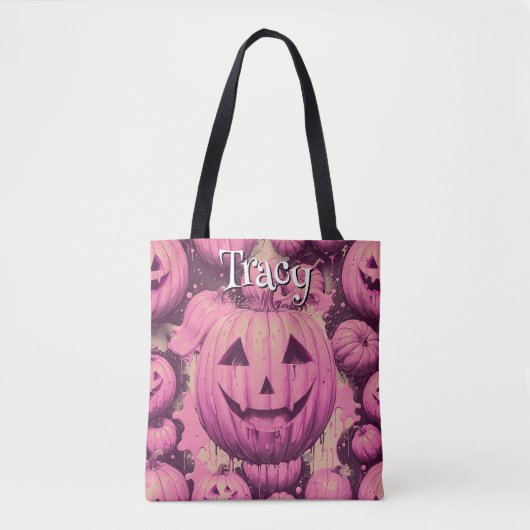Monogram roze pompoen Halloween Tote Bag (Voorkant)