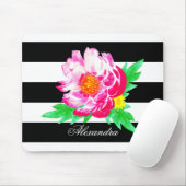 Monogram roze pony op zwart/witte mousepad muismat (Met muis)