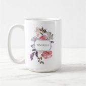 Monogram roze pony's Paars en groene bladeren Koffiemok (Links)