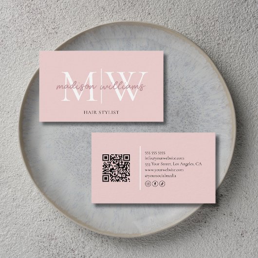 Monogram Roze QR-code Visitekaartje voor Haarstyli