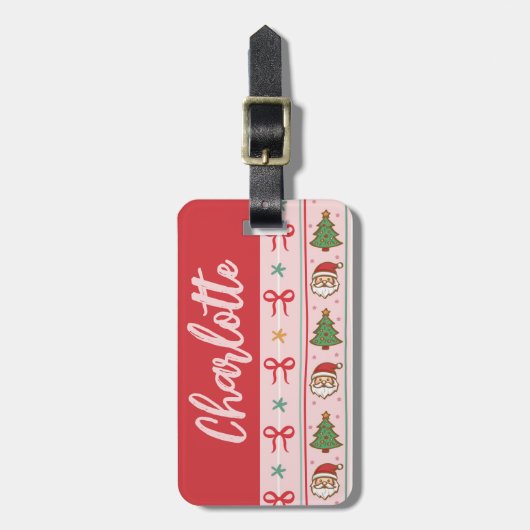 Monogram Roze Rode Kerst Coquette Bow Bagagelabel (Voorkant verticaal)