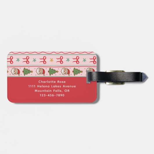 Monogram Roze Rode Kerst Coquette Bow Bagagelabel (Achterkant horizontaal)