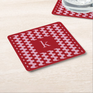 Monogram Roze Rode Krachtige Golfpatroon Kartonnen Onderzetters