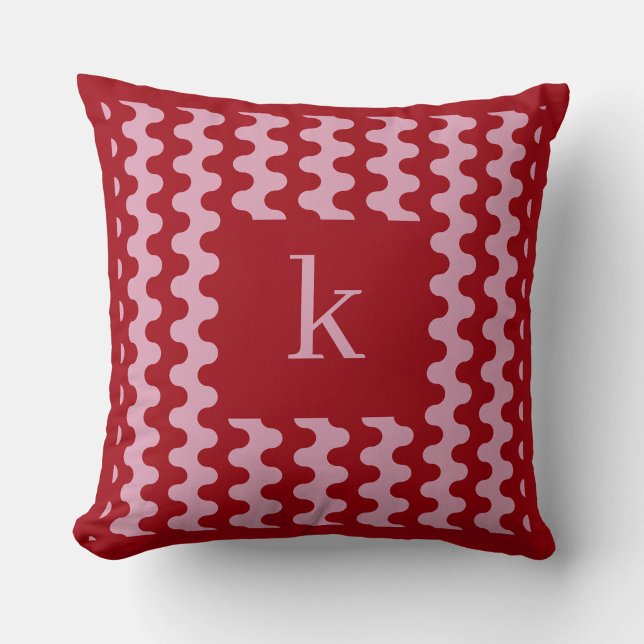 Monogram Roze Rode Krachtige Golfpatroon Kussen (Creator heeft geüpload)