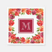 Monogram roze rode Oranje bloemen Servet (Voorkant)