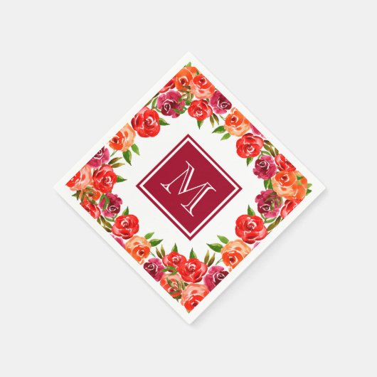 Monogram roze rode Oranje bloemen Servet (Hoek)