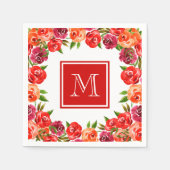 Monogram roze rode Oranje bloemen Servet (Voorkant)