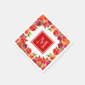 Monogram roze rode Oranje bloemen Servet (Hoek)