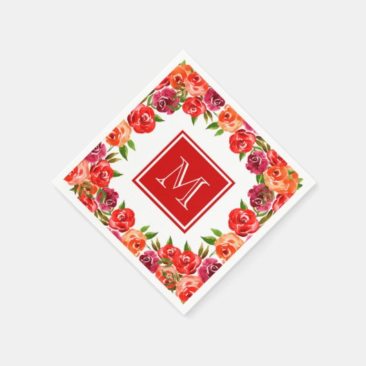 Monogram roze rode Oranje bloemen Servet (Hoek)